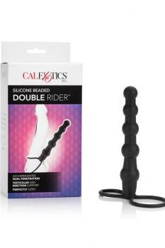 Насадка на пенис для двойного проникновения Silicone Beaded Double Rider - 14 см